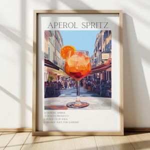 Wydruk koktajlowy Aperol Spritz | Plakat z koktajlem do dekoracji baru | Znak z drinkiem na imprezę | Wystrój wózka barowego | Modna sztuka ścienna |