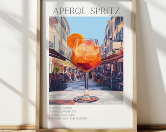 Plakat z Aperolem Spritz, plakat z koktajlem, grafika ścienna z pomarańczowym napojem, wystrój baru
