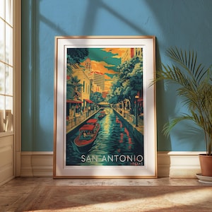 San Antonio Travel Poster, River Walk Poster, Vintage Texas Travel Art, Texas Retro Wall Art, Printable Wall Decor, Unique Home Decoration