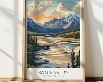 Poster Kobuk Valley National Park, reisposter Alaska, vintage muurkunst
