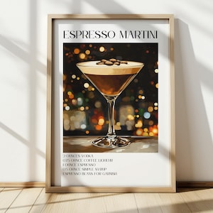 Espresso Martini Cocktail, Cocktail Recipe, Bar Poster, Cocktail Print, Martini Poster, Espresso Art, Bar Cart, Man Cave, Drink Decor