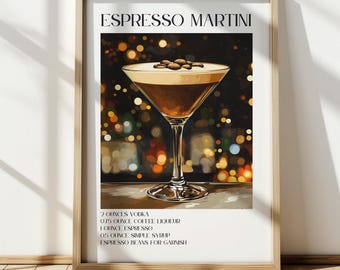 Espresso Martini Print, Cocktail Recipe Art Poster, Bar Cart Wall Decor