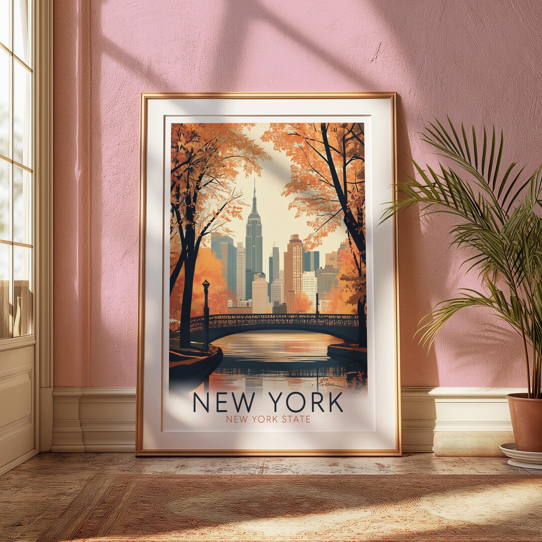 Fall Sign Nyt New York City Poster, Fall Vintage Travel Print, NYC Skyline Wall Art ...