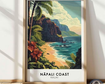 Na Pali Coast Kauai Print, Tropical Hawaii Wall Art, Island Landscape Decor