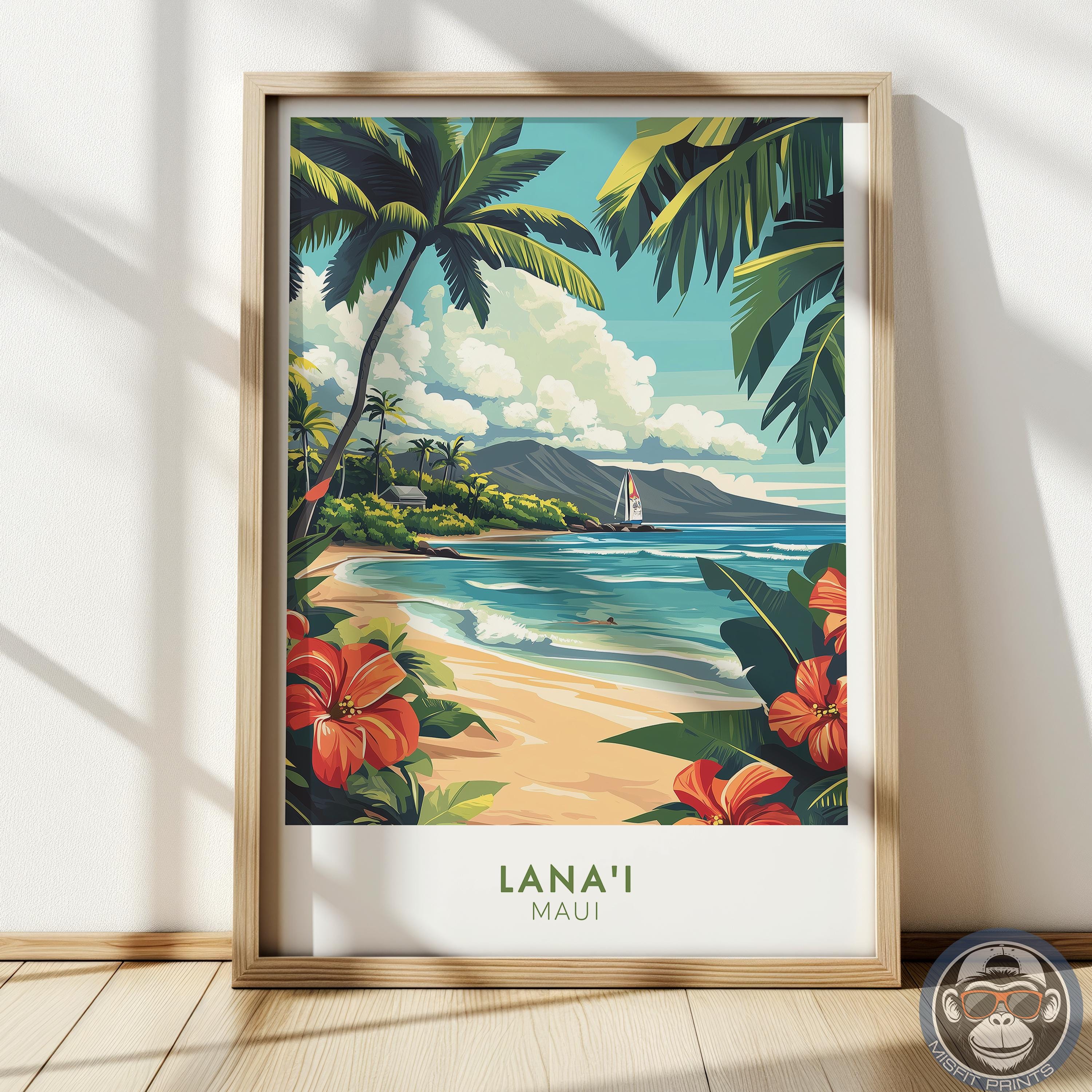 Lanai Hawaii Beach Landscape Print, Retro Tropical Wall Art - Etsy