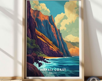 Impressão da Costa de Na Pali, Kauai, Havaí, Arte de Parede com Paisagem Oceânica Tropical