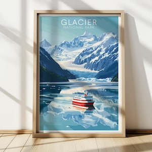 Glacier National Park Poster, Montana Wall Art, National Park Travel Poster, Vintage Wall Art, Printable Wall Art, Wall Decor | MT003DD