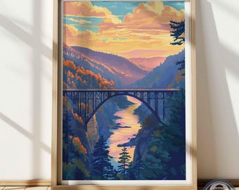 New River Gorge Poster, West Virginia National Park Druck, Appalachian Wall Art