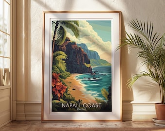 Pôster da Costa de Nāpali, Arte de Parede de Kauai, Havaí, Impressão de Paisagem Costeira, Decoração de Pôster de Viagem