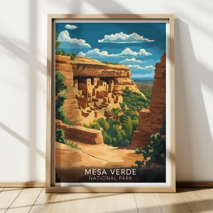 Póster del Parque Nacional Mesa Verde, póster de viaje de Colorado, arte mural vintage, arte mural imprimible, arte mural retro / CO008P