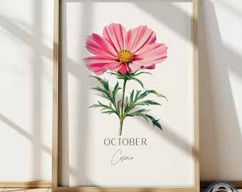コスモスの花、スケッチ、10 月の誕生花、大判プリント、A 1、線画