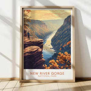 National Park Poster - New River Gorge Vintage Wall Art, West Virginia Travel Decor, Retro Home Decoration, Nature Print