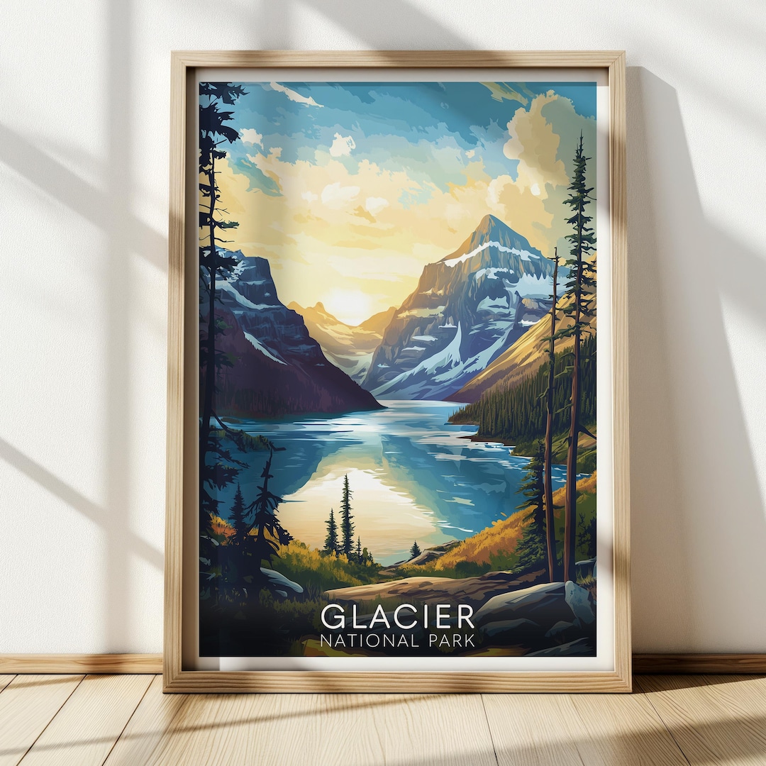 Glacier National Park Poster, Montana Vintage Travel Print, Digital ...