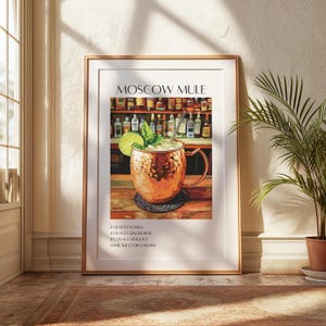 Koktajl Moscow Mule | Sztuka ścienna | Wózek barowy | Sztuka koktajlowa | Prezent miksologiczny | Wydruk retro na drinka | Dekoracja baru |