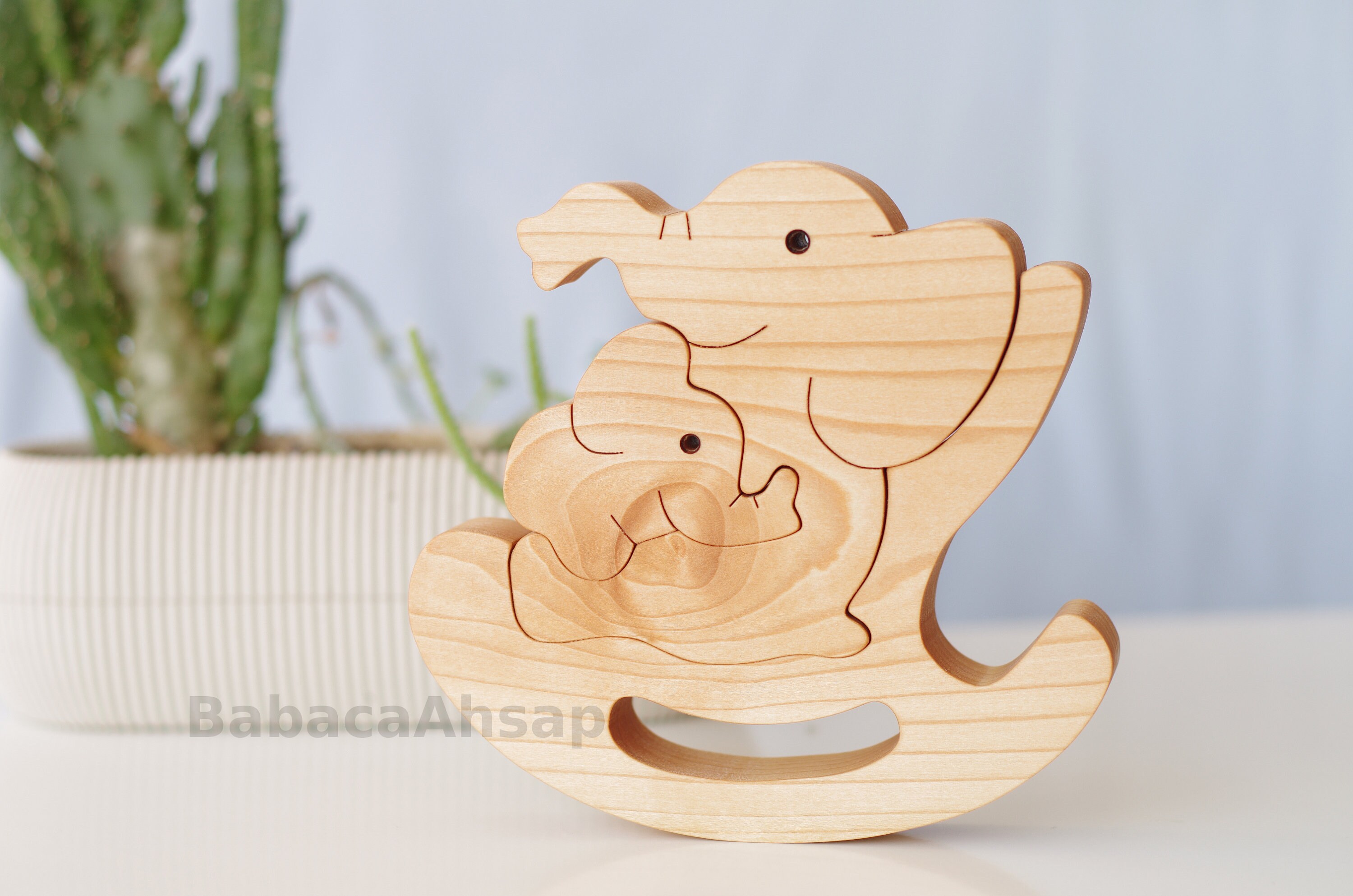 Wooden Elephants on a Rocking Chair Elephant Family Puzzle Etsy