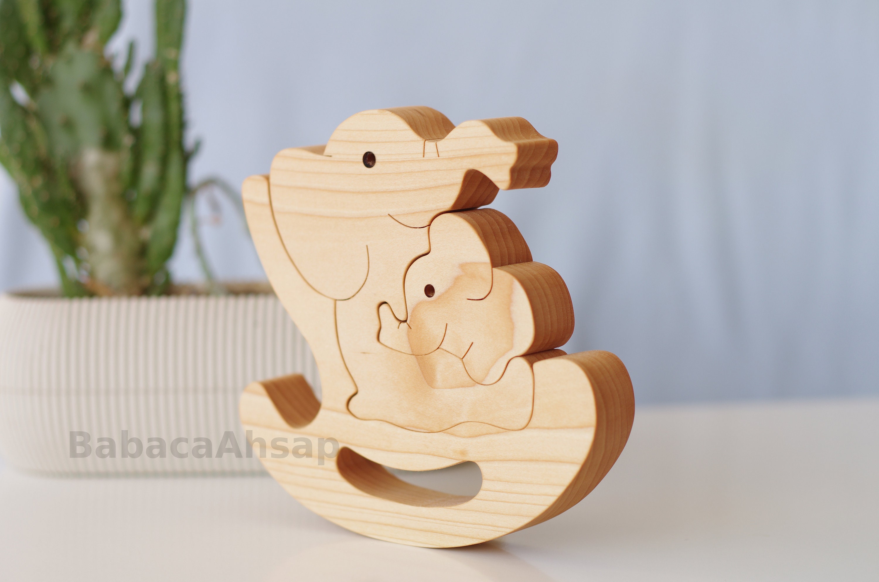 Wooden Elephants on a Rocking Chair Elephant Family Puzzle Etsy