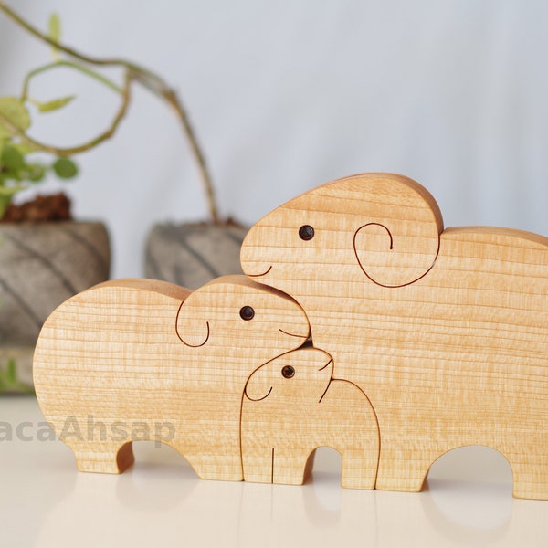 Wooden Sheep Family Puzzle, Animal Figurines, Shelf Ornaments, Nursery Baby Decor, Toddler Toys, Waldorf, Montessori Wooden Toy