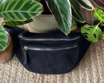 Black corduroy bum bag