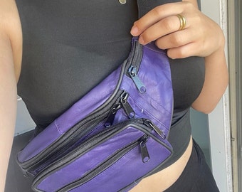 Bum Bag Fanny Pack Real Leather Purple