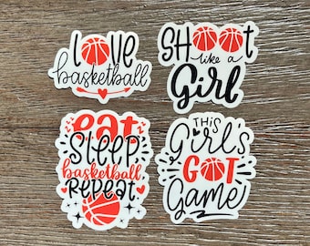 Girl Basketball Stickers, Waterproof Vinyl Decals, Team Gift (4-Pack)