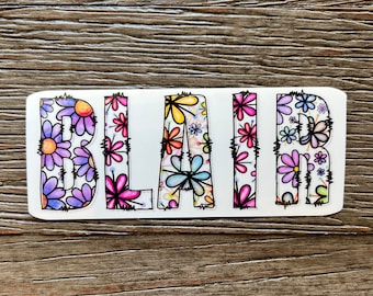 Floral Name Sticker, Custom Name Sticker for Water Bottle, Daisy Stickers, Girly Sticker, Gift for Daughter, Flower Stickers, Folder Labels