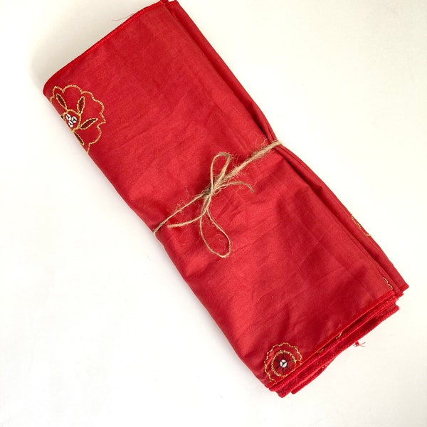 Red and Gold Embroidered Cotton Pirate Sash 12 feet long