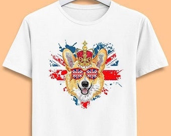 Corgi British T Shirt Dog Union Jack Flag England Crown Queen Jubilee Gift Tee 7010