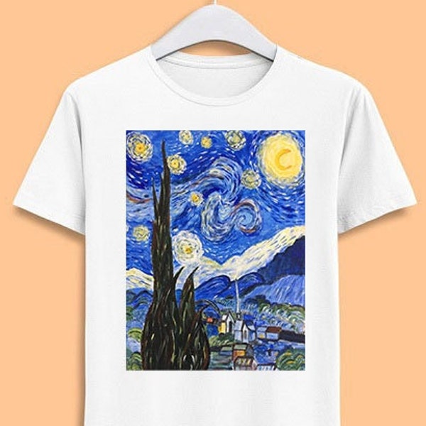 De Sterrennacht Vincent Van Gogh Unisex Mannen Vrouwen Gift Cool Cult Film Muziek Mode Top Tee T-shirt 2806