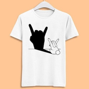Rabbit Rock and Roll Hand Shadow Meme Gift Funny Tee Style Unisex Gamer Movie Music Top Mens Womens Adult Tee T Shirt 854