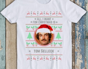 All I Want For Christmas Tom Selleck Magnum PI 80s Funny Gift Tee T Shirt T2869