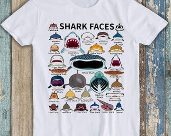 Shark Faces Unisex  Mens Womens Gift Cool Marine Sea Life Music Fashion Top  Retro Tee T Shirt 7099
