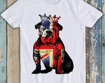 Buldog British T Shirt Dog Union Jack Flag England Crown Queen Jubilee Gift Tee T138