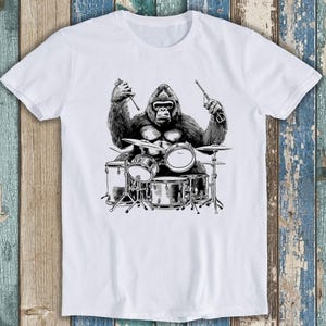 Gorilla Playing Drum Monkey Drummer Monster Movie Funny Gift Tee T Shirt T1857