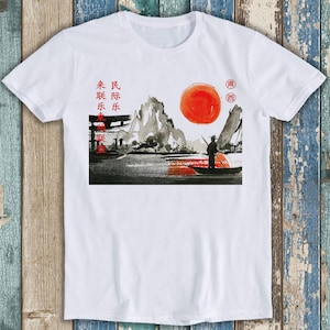 Japan Fish Man in Boat with Moon Japanese Dream Fishing Fishy Best Seller Funny Meme Unisex Top Gift Tee T Shirt T1447