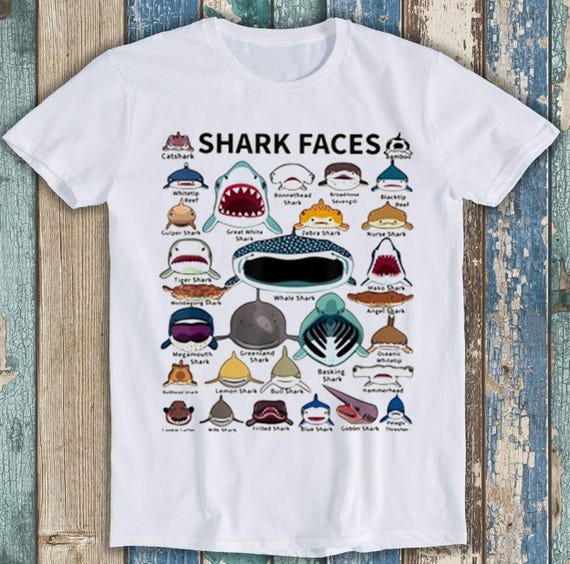Shark Faces Unisex Mens Womens Gift Cool Marine Sea Life Music