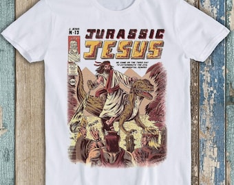 Jesus Riding Dinosaur  Unisex Men Women Gift Cool Cult Movie Music Fashion Top Tee T Shirt T7059