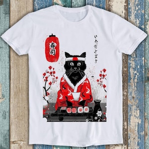 Japonês Sushi Gato Gatinho Desenho Animado Anime Manga Engraçado Presente Camiseta T1395