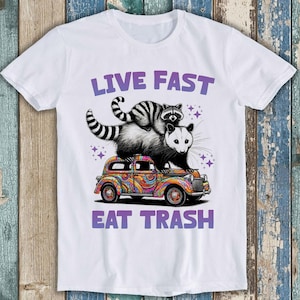 Live Fast Eat Trash Racoon Meme Funny Gift Tee T Shirt T1865