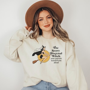 Die gruselige bisexuelle Hexe, vor der Ihre Eltern Sie gewarnt haben, lustiger bisexueller Pullover, Retro Boho Bisexual, bisexuelle Hexe, queerer Hexenpullover