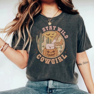 Stay Wild COWGIRL T-shirt, Cowgirl Tshirt, Cowgirl Halloween Tshirt, Wild West Halloween, Cute Cowgirl Legs in a Pumpkin, Comfort Colors