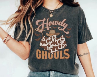Howdy Ghouls Camicia, Camicia di Halloween, Camicia Fantasma Cowboy, Camicia Western Halloween, Camicia Howdy, Camicia Zucca Howdy, Camicia Howdy, Halloween