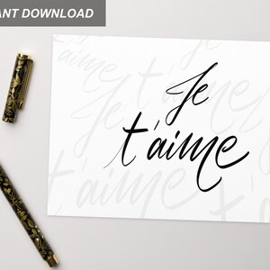 Printable Je T'aime Card, Printable French Love Note, Happy Valentine's ...
