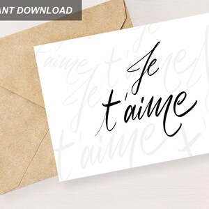 Printable Je T'aime Card, Printable French Love Note, Happy Valentine's ...