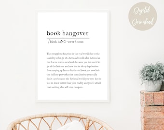 Book Hangover Definition Minimalist Printable, Book Wall Art, Gift For Book Lovers, Gift For Readers