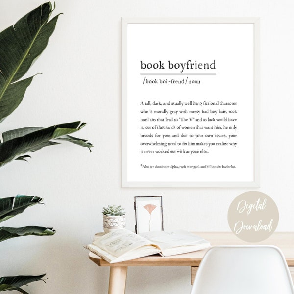 Book Boyfriend Definition Minimalist Printable Book Wall Art, Gift For Book Lovers, Gifts For Readers