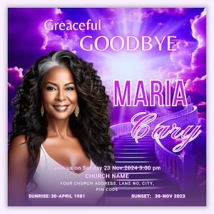 Purple Memorial Funeral Announcement Flyer, Funeral Announcement Template, Funeral Invite Invitation, Rest in Peace Editable Flyer Editable