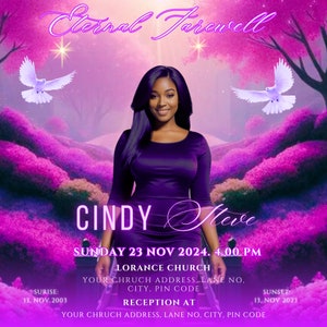 Memorial Funeral Announcement Flyer, Funeral Announcement Template, Funeral Invitation, Rest In Peace  Editable Flyer, Purple Memorial