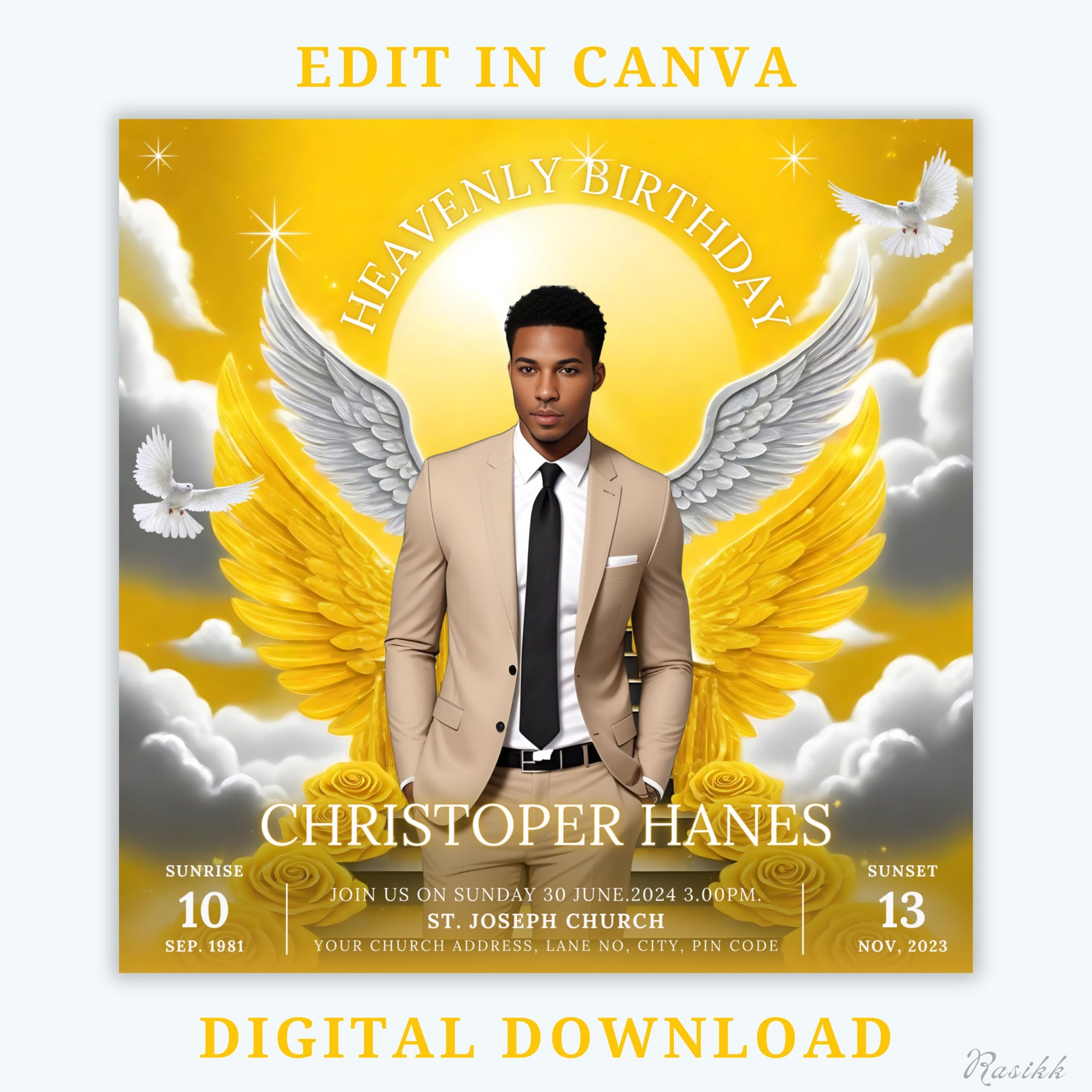 Memorial Funeral Announcement Flyer, Funeral Announcement Template