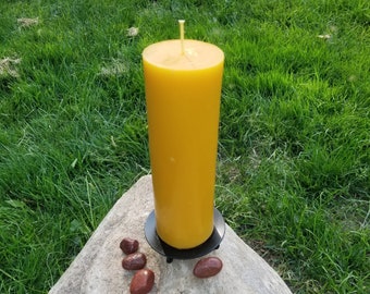 Beeswax Pillar Candle| 3-Inch Diameter x 9-Inch Tall |Pure Beeswax| Hand Poured| Hand Finished and Burnished| Brilliant Flame| Natural Wick
