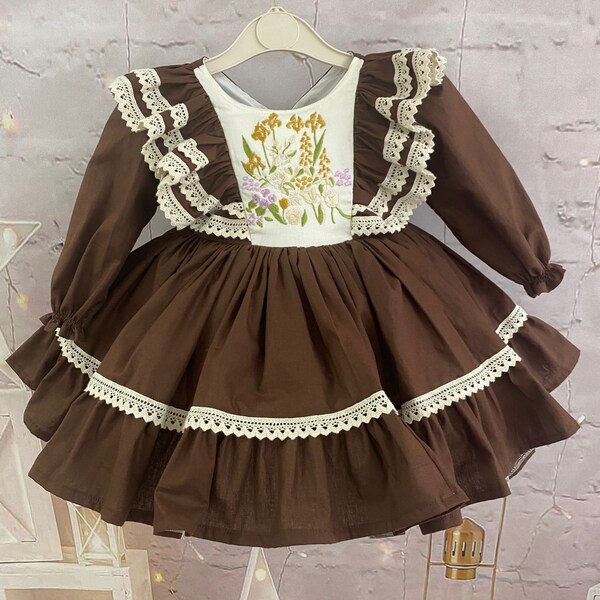 Girls Brown Dress Etsy